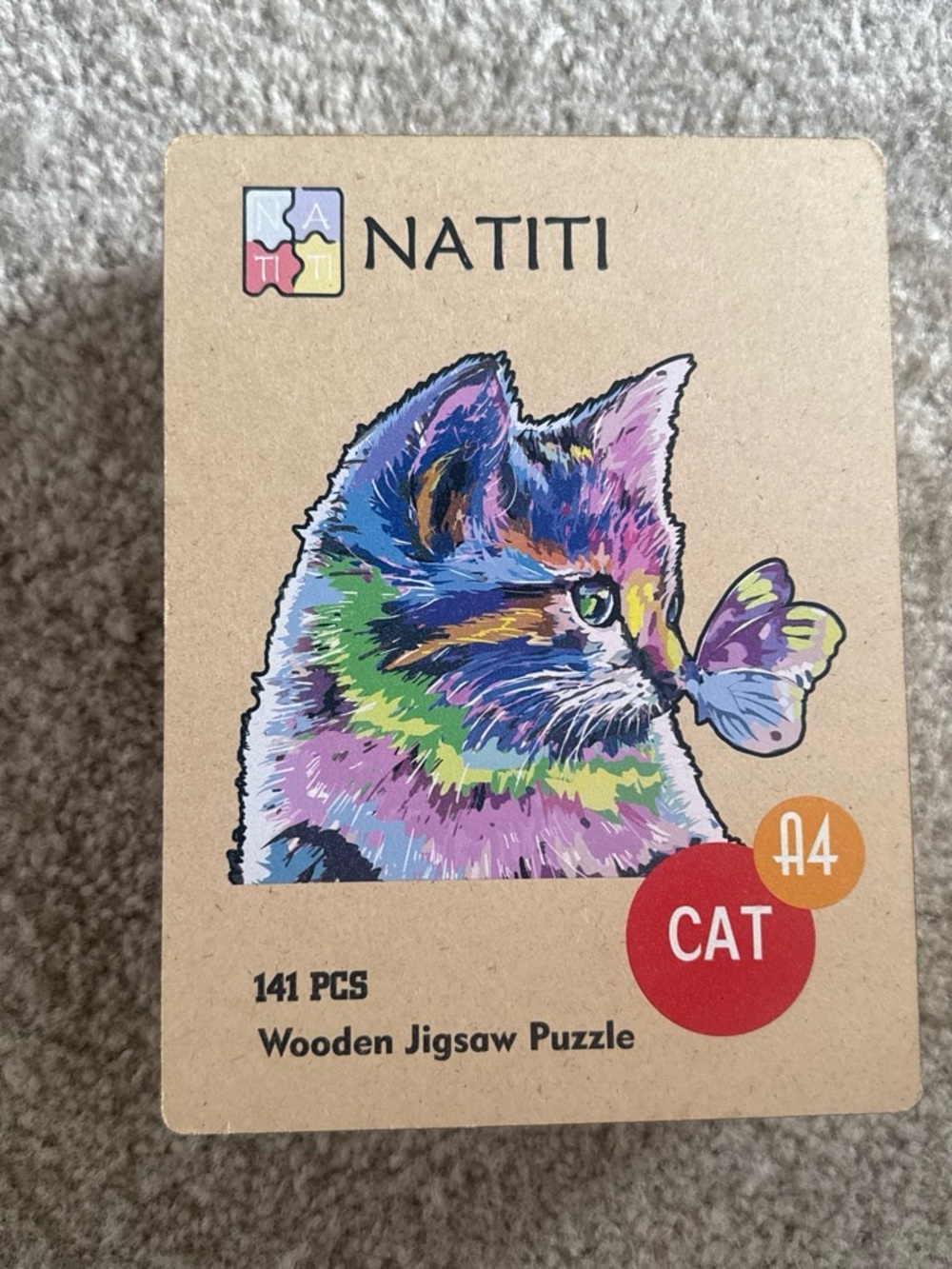 Colorful Cat Wooden Jigsaw Puzzle - Purple/Blue/Green